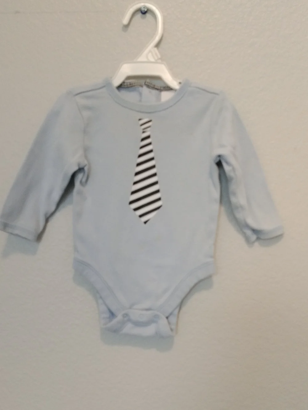 Baby Blue Long-Sleeve One-Piece with Striped Tie Onesie 3 To 6 Months
